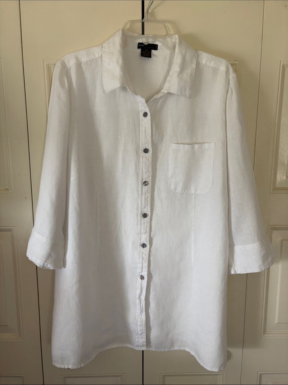 Linen Lagenlook Coastal Preppy Beachy Shirt Womens Size 3X Grace Elements Nature